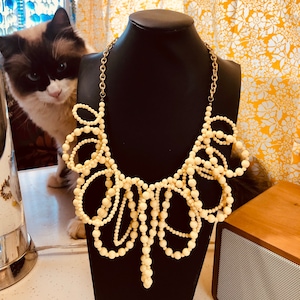 Vintage Looped Yellow Beaded Necklace