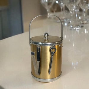 Large Mid Century Vintage George Briard Metallic Copper Ice Bucket with Utensils