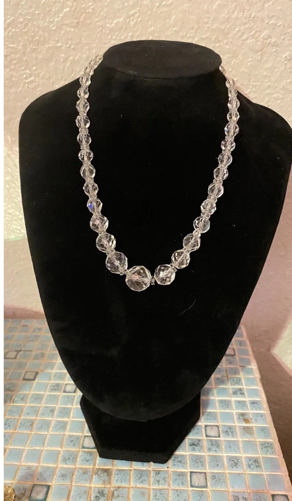 Multi Faceted Clear Crystal Beaded On Sterling Ch… - image 1