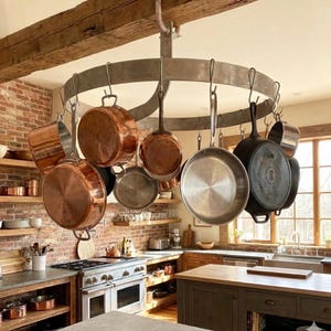 Large Round Hoop Pot Rack Antique Wrought Iron Hanging Ceiling Forged Stand