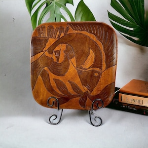 Vintage Haitian Folk Art Hand Carved Fish Tray Wall Decor