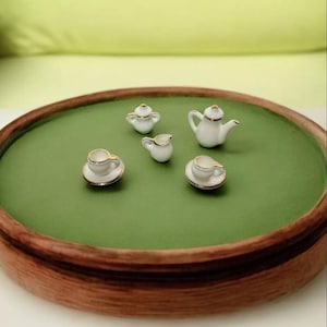 Vintage Miniature Bone China Tea Set Teapot Sugar Creamer Saucers And Cups