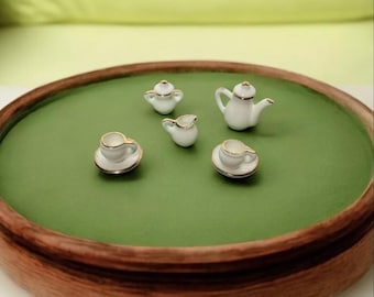 Vintage Miniature Bone China Tea Set Teapot Sugar Creamer Saucers And Cups