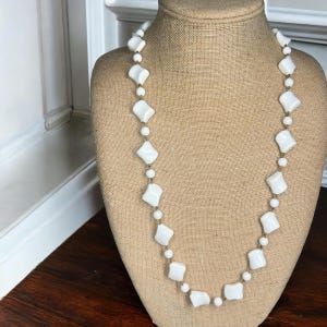 RARE Art Moderne 1930s Necklace Square Milk Glass Beaded Necklace