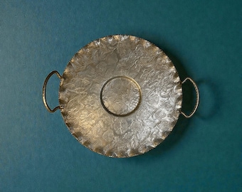 Bandeja vintage de aluminio forjado a mano con diseño floral, bandeja redonda de metal martillado