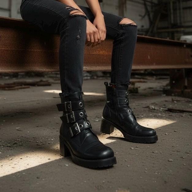 Harley Davidson Y2K ☠️Leather Boots Mens 8.5 Womens 10 Biker Grunge Punk Moto Vintage 90s Harley Davidson Biker Boots Heavy Metal  main image 3