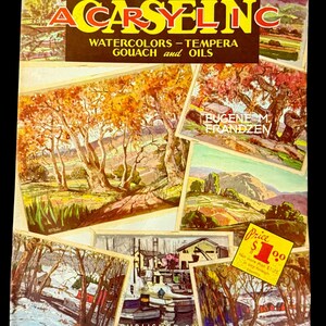 May include: A book titled How to Paint with Casein, Watercolors, Tempera, Gouach and Oils by Eugene M. Frandzen, published by Walter T. Foster. The cover features a collage of landscape paintings, including autumn trees, snowy scenes, and a yellow price tag.