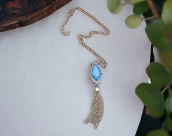 Vintage Blue Lucite Tassel Necklace