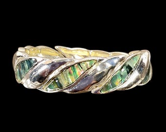 Bracciale elastico intarsiato in abalone color argento