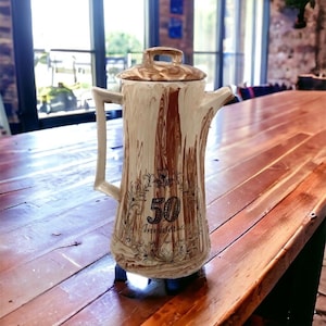 Alaskan Native Clay Pottery Coffee Carafe for 50th Anniversary Signed by Artist Vintage