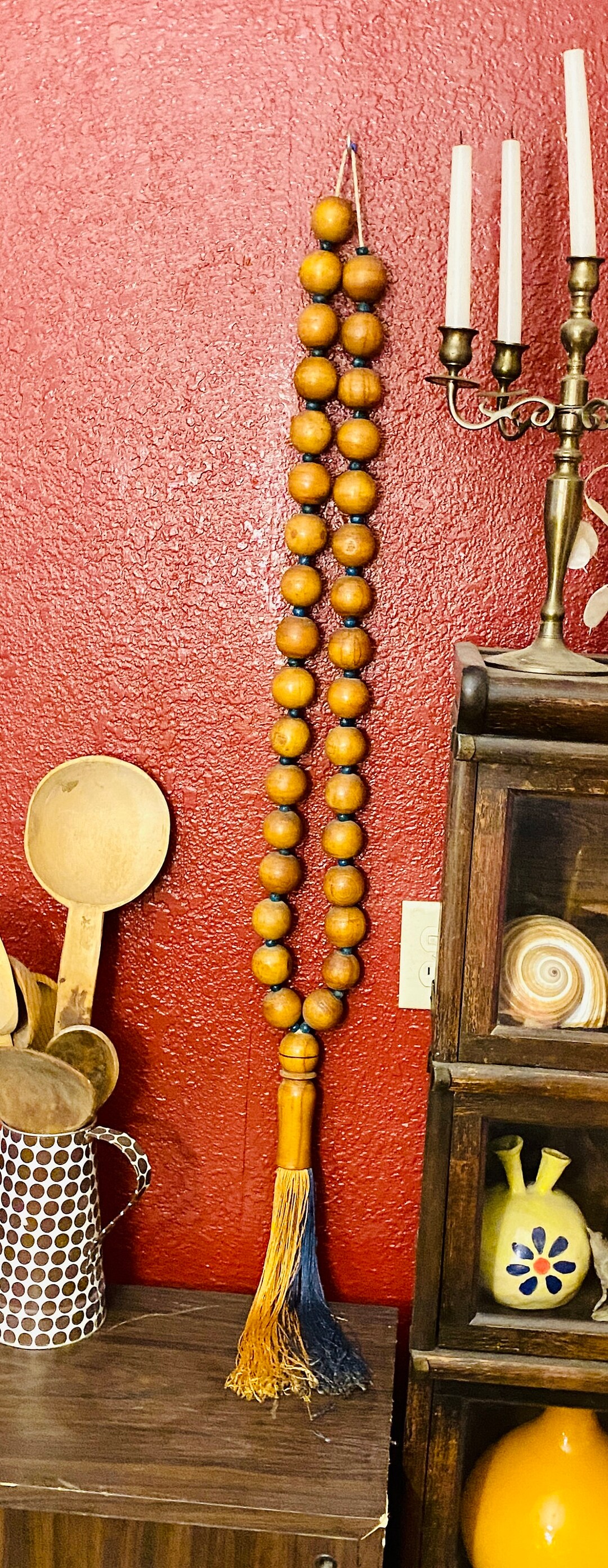 Huge Wooden Beaded Bohemian Garland Wall Art Home Decor Tassel Etsy