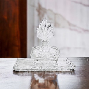 Vintage Pressed Glass Perfume Cologne Bottle with Tray