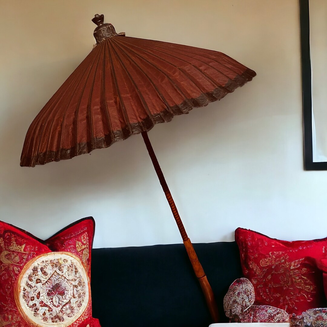 Parapluie Vintage Fleuri Avec Manche En Bois - Accessoire De Mode élégant