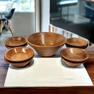 Vintage Heirloom Quality Rustic Wooden Ware Salad Bowl Set of 9