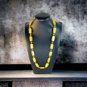 Vintage Yellow Lucite Crystal Beaded Necklace Marked Japan