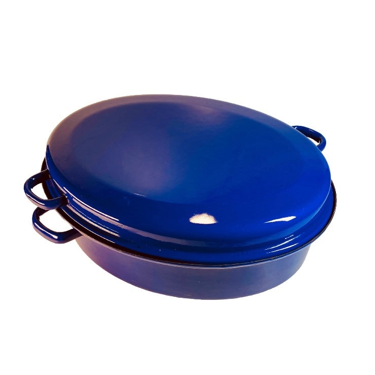 Blue enamelware vtg large turkey ham roaster roasting pan 16x12