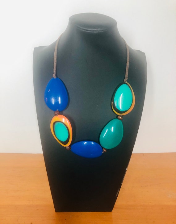 Vintage Colorful Art Bib Necklace - image 1