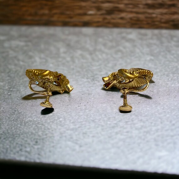 Vintage Signed Star Gold Tone Screw Back Earrings - image 5