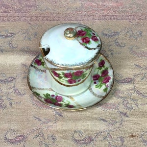 Vintage Gold Gilded Rose Iridescent Porcelain Sugar Dish