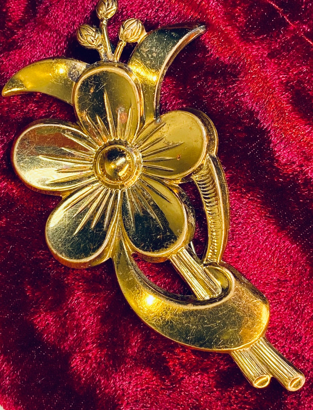 Grande Broche Art Déco Années 1930 En Nacre Et Métal Doré - Diamètre 4,5 Cm - Occasion Bon état