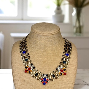 Multi Colored Rhinestone Gold Tone Statement Collar Necklace