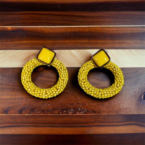 Baublebar Yellow Beaded Gold Tone Hoop Stud Earrings