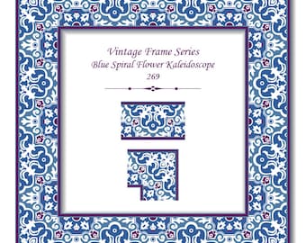 vintage pattern elegant frame series 286 blue spiral round dot etsy