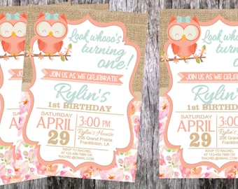 owl first birthday invitations etsy