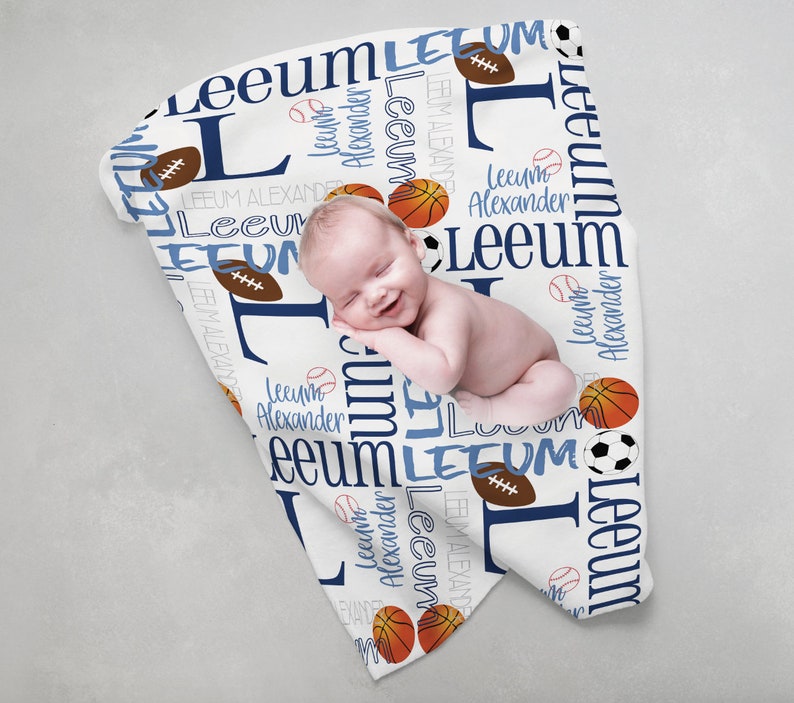 Baseball Football Sports Baby Name Blanket Newborn Baby Blanket Personal Baby Blanket Custom Baby Blanket Baby Shower Gift