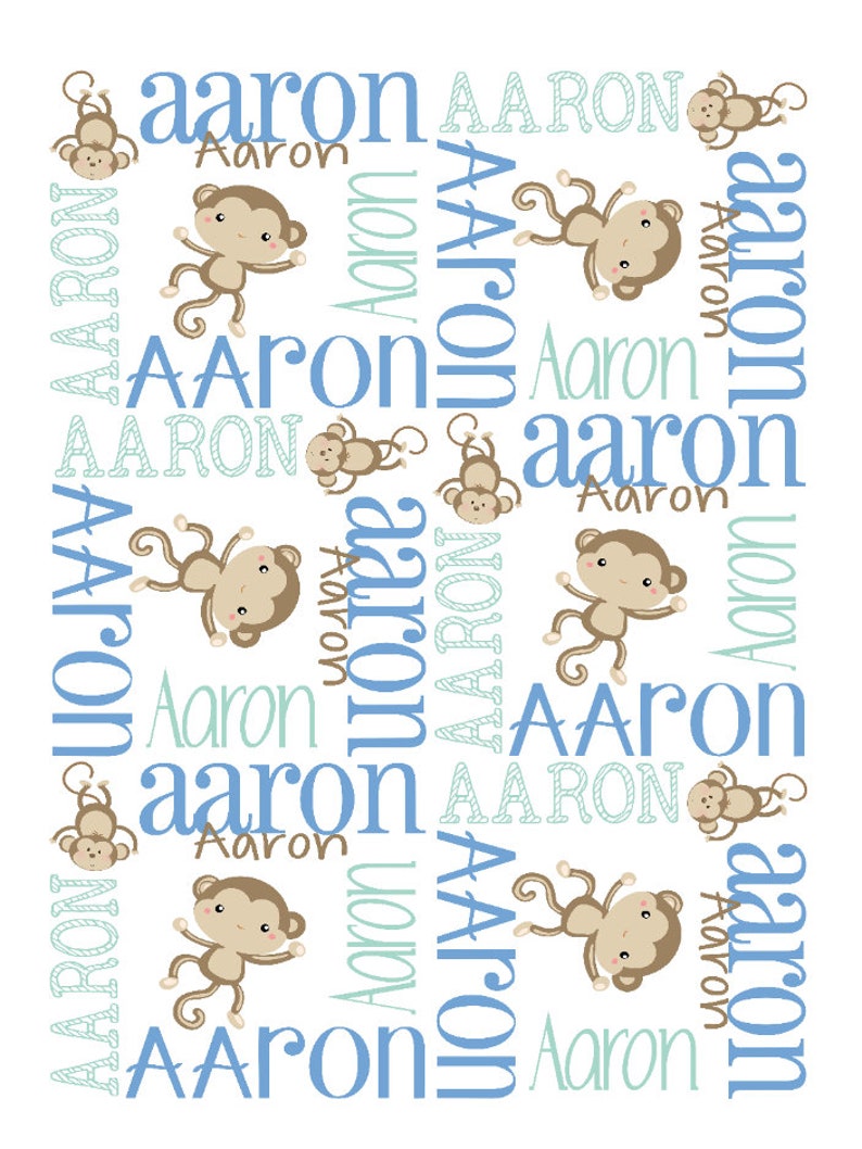 Monkey Baby Name Blanket Zoo Baby Blanket Monkey Nursery Etsy