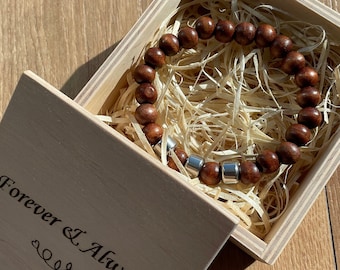 Personalized mens bracelet Mens bracelet bead Wooden bracelet men Personalized name bracelet Gifts for him Handmade bracelet Silver beads