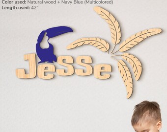 Jungle name sign Safari animals nursery art Decor jungle theme nursery Birth announcement Boho jungle nursery Wooden nursery letters