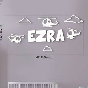 Cartello personalizzato con nome per cameretta dei bambini con aereo Cartello con nome per cameretta dei bambini con tema aereo Cartello con nome per elicottero Cartello personalizzato in legno con nome per bambini Cartello sopra la culla Regalo