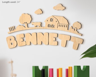 Farmhouse nursery sign Personalized toddler name Country kids bedroom Farm nursery Farm animal decor Barnyard nursery Chicken sign baby name