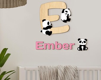 Custom panda nursery sign Nursery name sign Personalized baby gift Bear wood decor Panda animal Baby shower Wall art hanging for kids' room