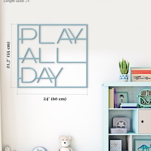 Play all day word Playroom wall decor Playroom decor sign Kids room wall art Wooden playroom signs Nursery wall art Let&#39;s play sign Handmade
