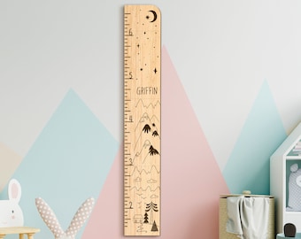 Wooden growth chart Custom growth chart Kids room decor Family height chart Kids growth chart Mountain growth chart Safari nursery decor