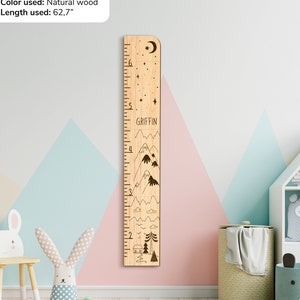 Wooden growth chart Custom growth chart Kids room decor Family height chart Kids growth chart Mountain growth chart Safari nursery decor