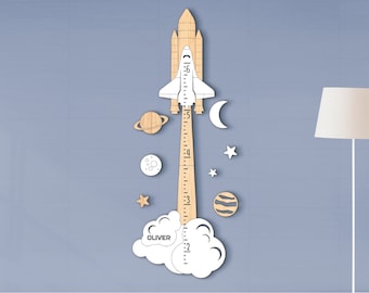 Personalized space themed growth chart Wooden growth chart rocket ship Spaceship decor Nursery height ruler Space theme decor Gift for kids
