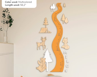 Woodland growth chart Nursery decor Personalized ruler Woodland animals nursery Wooden height chart Forest wall decor Wooden growth chart
