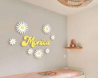Personalized name sign Daisy nursery sign Above crib sign Groovy baby name Retro kids room decor Rainbow name sign Volkswagen Camper decor