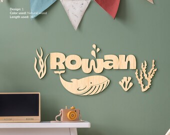 Personalized under the sea baby name Starfish kids name Shoal of fish nursery sign Dolphin nursery decor Ocean theme round wood sign Fish