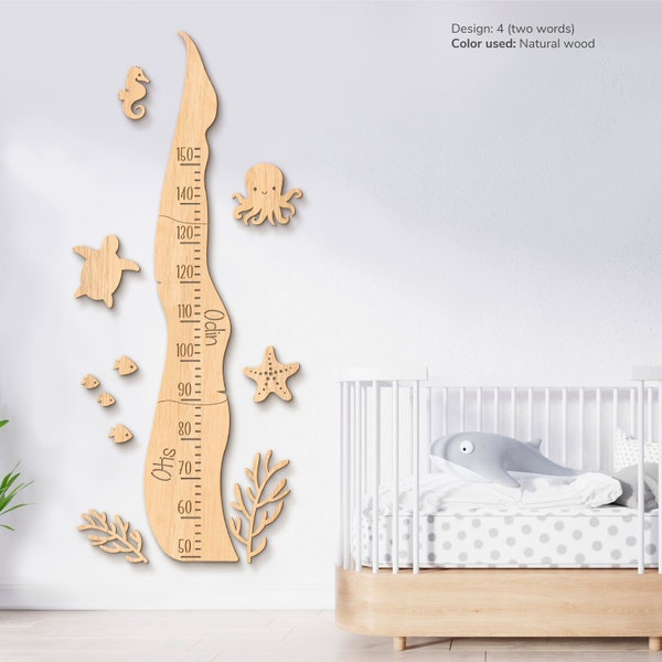 Ocean growth chart Nautical theme Personalized growth chart Kids height chart Sailboats Ocean theme nursery Boats Family growth chart Whales