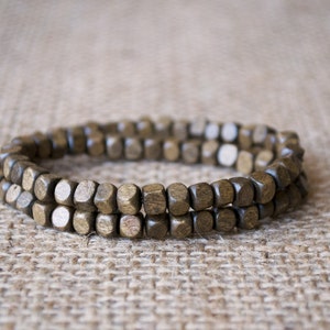 Custom wooden bead bracelet for men and women Square bead bracelet Wood unisex bead bracelets Stretch bracelet for men Handmade men&#39;s gift
