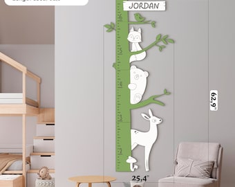Personalized wooden growth chart Woodland height chart Nursery growth chart Woodland animals decor Family height chart Woodland nursery Gift