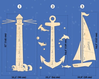 Anchor height chart Custom growth chart Nautical nursery Under the sea growth chart Lighthouse height chart Fish ruler Ocean nursery decor