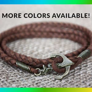 Men&#39;s leather anchor bracelet Nautical rope bracelet for him Handmade braided cord jewelry Gift for boyfriend or husband Unisex bracelet