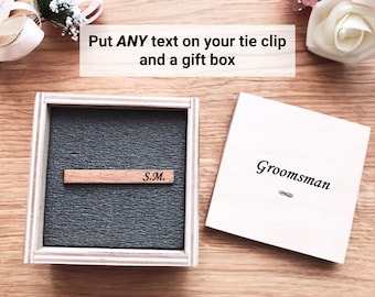 Groomsmen proposal - Engraved Tie Clip, Personalized Grooms Tie Bar for Wedding with Gift Box