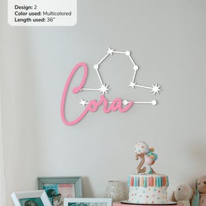 Custom wooden name sign with zodiac Star name wall decor Constellation sign Space kidsroom Constellation personalized stars over crib sign