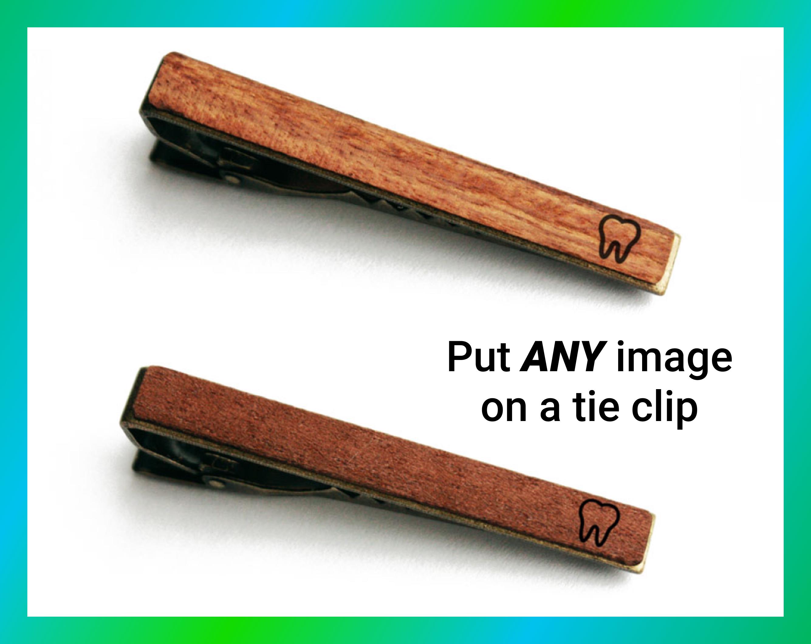 Custom Logo Tie Clip, Personalized Wooden Tie Bar with Engraved Image or Monogram, Groomsmen Gift for Groom, Dad, Best Man, Optional Box
